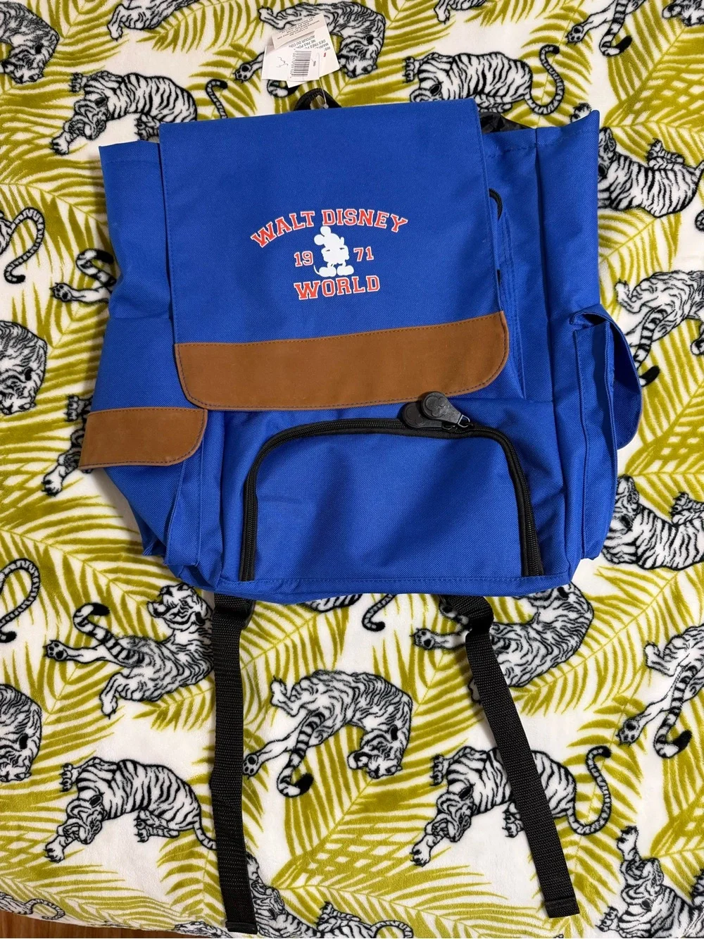 Vintage 1971 Walt Disney World Blue Backpack with Brown Accents